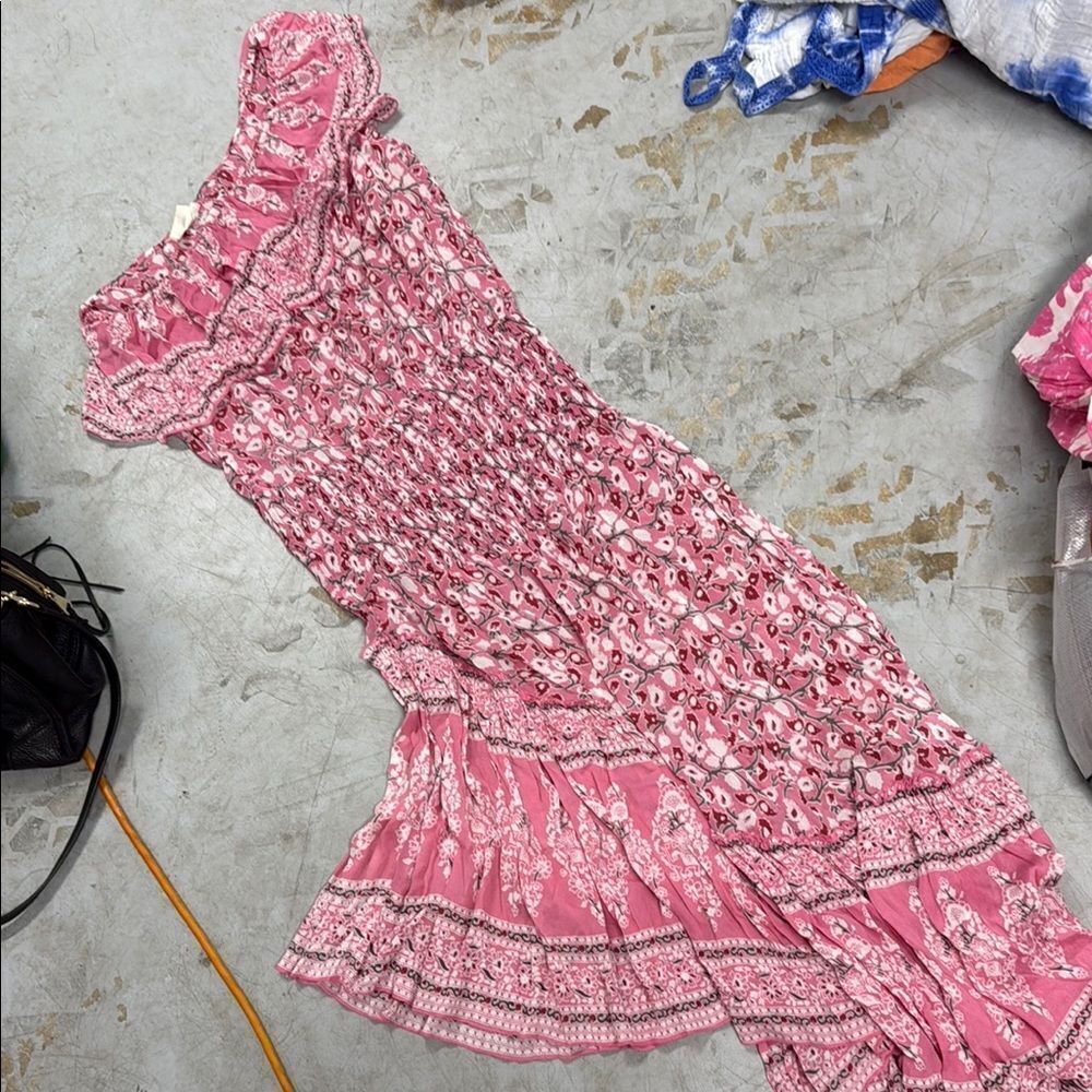 Pink Floral Off-Shoulder Dress ONE SIZE Beautiful Summer Dress Ruffled